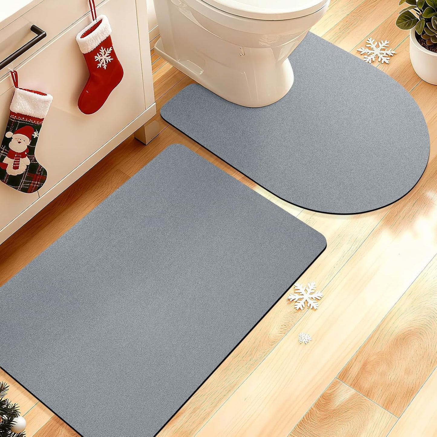 ACCUMTEK Non Slip Bath Mat, Thin Bathroom Rugs Fit Under Door, Quick Dry Bath Mats, Machine Washable Bath Rugs for Bathroom, Bathtub & Kitchen, Grey/Bordered/24 x17