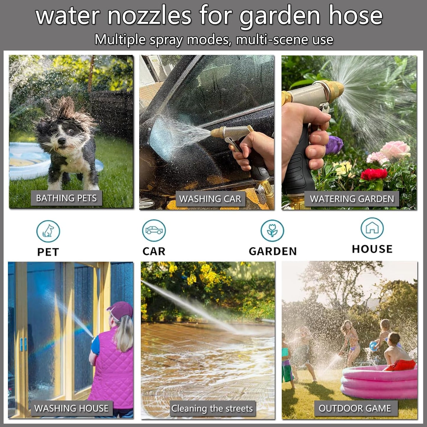High Pressure Garden Hose Nozzle, Heavy Duty Metal Sprayer | Upgraded Water Hose Nozzle with Non-Slip Grip, Adjustable Spray Patterns for Garden, Car Washing & Pet Bathing