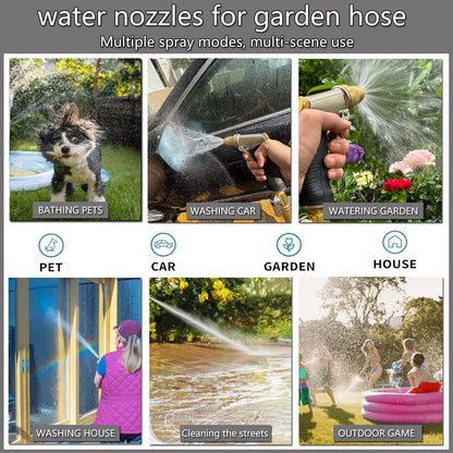 High Pressure Garden Hose Nozzle, Heavy Duty Metal Sprayer | Upgraded Water Hose Nozzle with Non-Slip Grip, Adjustable Spray Patterns for Garden, Car Washing & Pet Bathing