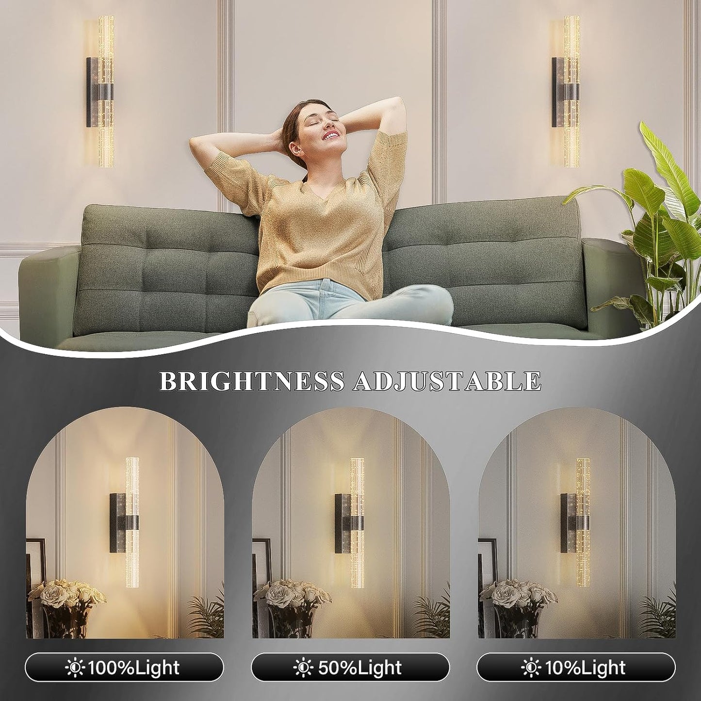 camuucci Battery Operated Wall Sconces Set of 2 Rechargeable Battery Powered Wall Light with 12000mAh Not Hardwired Dimmable Wall Lamp Fixtures for Bedroom Living Room Gold 15.3 Inches