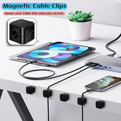 SaiTech IT 12 Pack Magnetic Cable Clips, Cord Organizer Holder Black | Adhesive Wire Keeper For Car, Office, Home, Desktop, Wall, Night Table, Ideal For Cable Management
