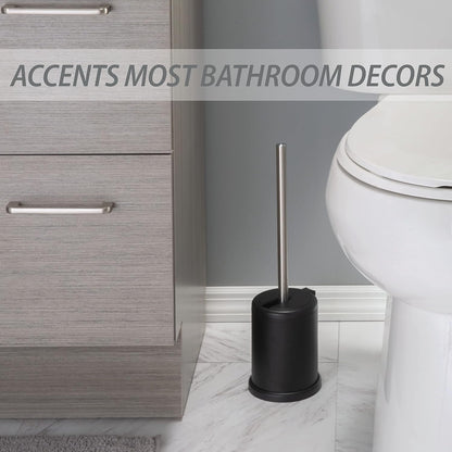 Bath Bliss Toilet Brush and Holder | Self Closing Lid | 360 Degree Brush Head | Bathroom Cleaning | Compact Size | Storage and Organization | Stainless Steel