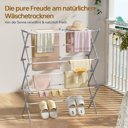 KINGBOARD Clothes Drying Rack, Collapsible Drying Rack Clothing with 11 Poles, 3-Tier Laundry Drying Rack, Small Clothes Drying Rack Foldable for Baby Clothes Sock Towel, 25lb Capacity, White