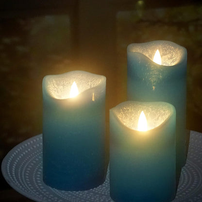 Battery Operated Flameless Candles with Remote Timer Real Wax Realistic Bright Flicker Flickering Electric Electronic LED Pillar Lights Home Wedding Party Decorations Set of 3 Rustic Texture Gray Grey