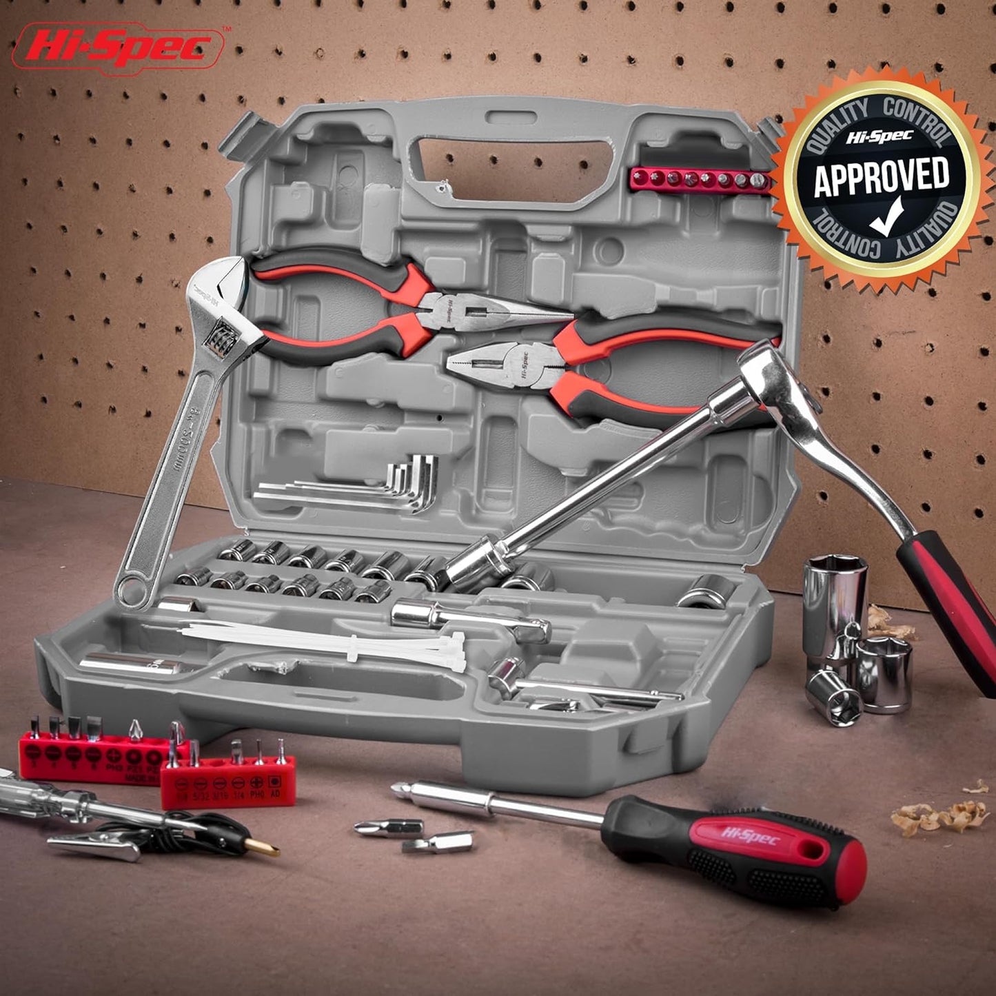 Hi-Spec 73pc Home and Garage Tool Kit Set. Essential Household and Auto Repair Tools. Includes Pliers, Sockets, Wrenches and a Hex Key Set in a Toolbox Carry Case