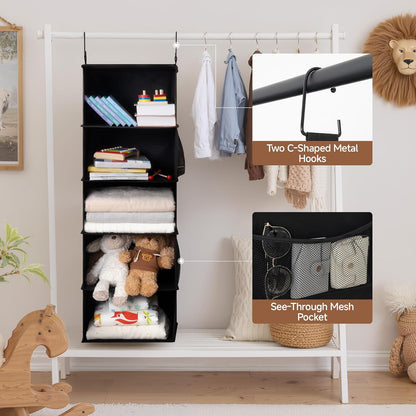 StorageWorks 6-Shelf Hanging Closet Organizer, Hanging Shelves for Closet, Fabric, Mixing of Beige, White & Ivory, 12" D x 12" W x 47 1⁄2" H