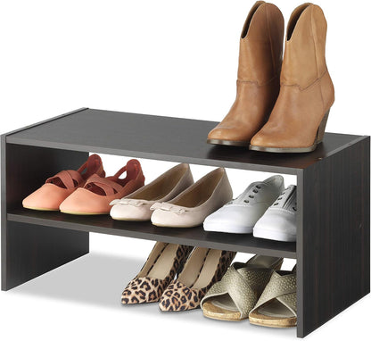 Whitmor Wood Stackable 2-Shelf Shoe Rack, White, 24 inches