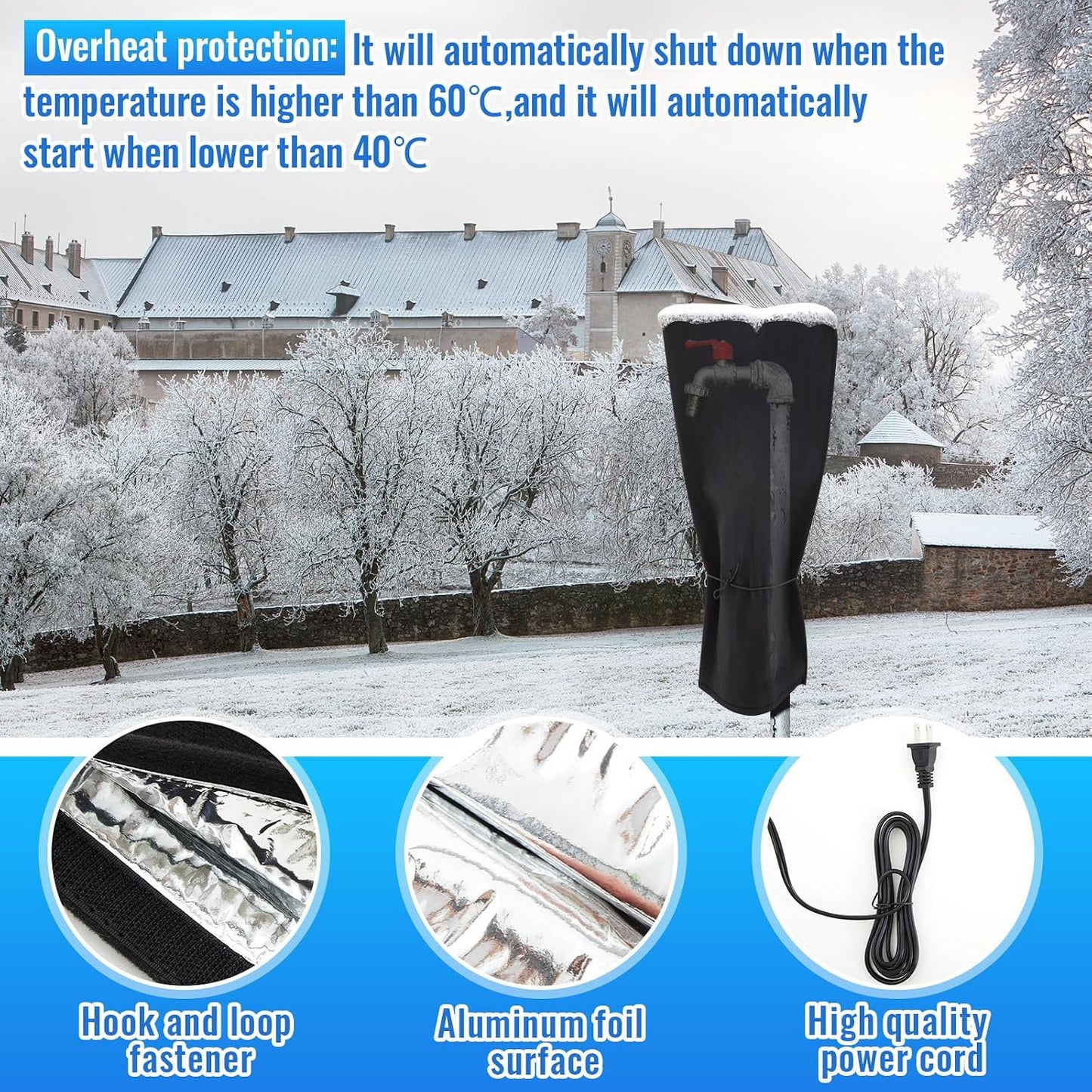 1 Pcs 25.2" L x14 W Electric Heated Outdoor Faucet Cover for Winter Freeze Protection Heating Hose Bib Covers for Winter, Water Pipe Heater for Garden Faucet Insulated Spigot Protector, Black