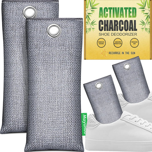Activated Charcoal Odor Absorber, Natural Shoe Deodorizer Insert, Sneaker Odor Eliminator and Moisture Absorbers. 6 Pack Bamboo Charcoal Air Purifying Bags Shoe Smell Remover