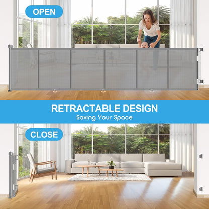 71 inch Retractable Baby Gates, EZIGO Extra Wide Baby Gate for Large Opening Extra Long Mesh Gate for Kids or Pet Dog Gate Child Safety Gate for Stairs Hallways Doorway Indoor Outdoor, Gray