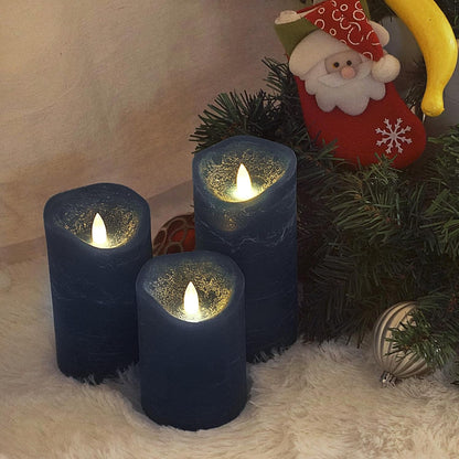 Battery Operated Flameless Candles with Remote Timer Real Wax Realistic Bright Flicker Flickering Electric Electronic LED Pillar Lights Home Wedding Party Decorations Set of 3 Rustic Texture Gray Grey