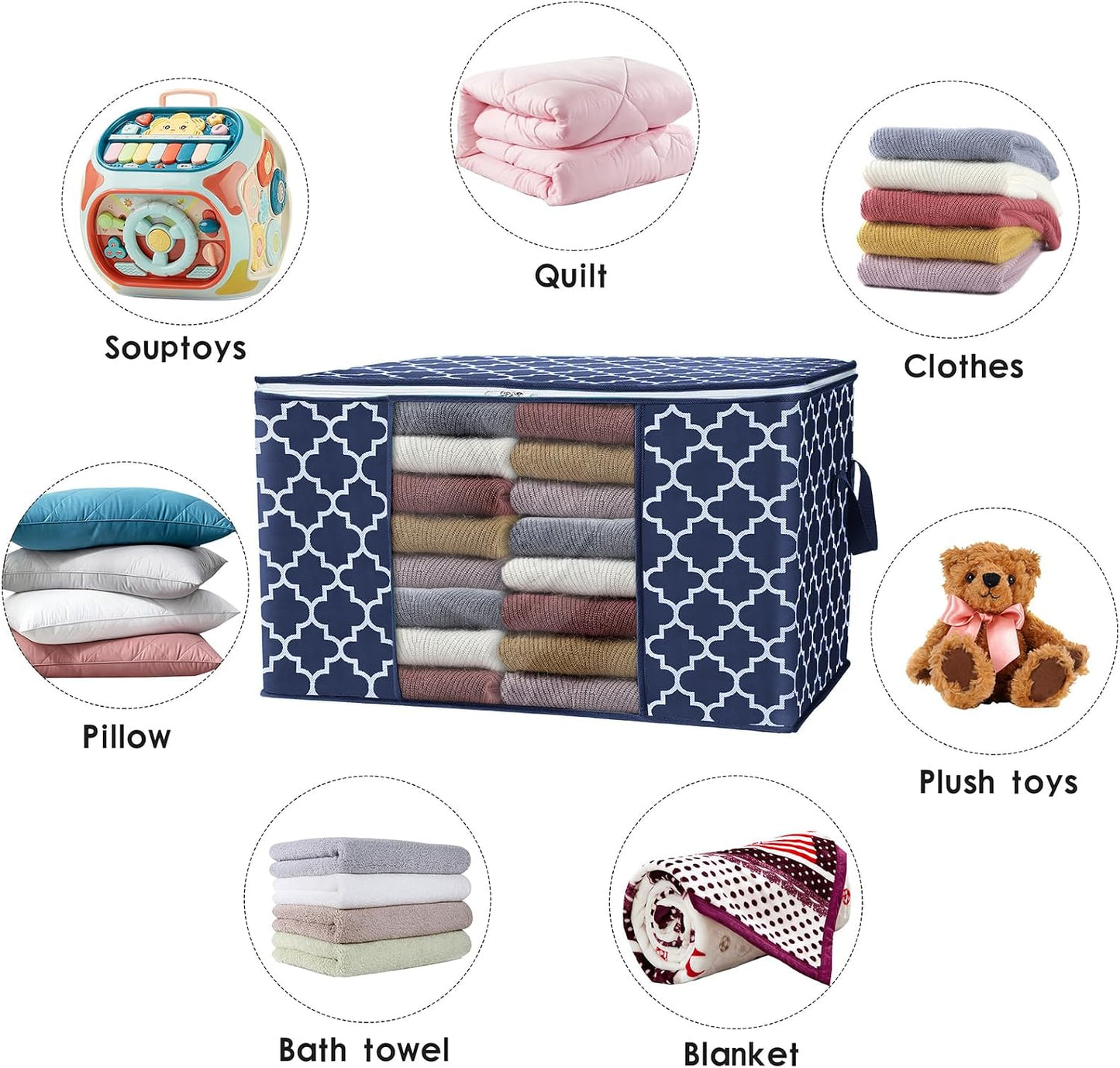 WISELIFE Storage Bags, Large Blanket Clothes Organization and Storage Containers for Bedding, Comforters, Foldable Organizer with Reinforced Handle, Clear Window,Sturdy Zippers,(Grey, 3 x 100L)