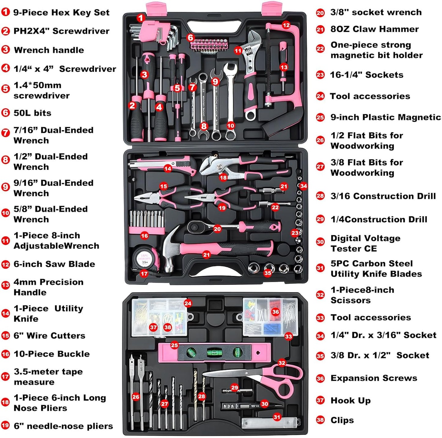 Tool Set- 412 Piece Home Repair/Auto Tool Kit, Storage Organizer with Drawers, Toolbox Storage Case for Women & Men, Perfect for Homeowner, Diyer, Handyman, DIY