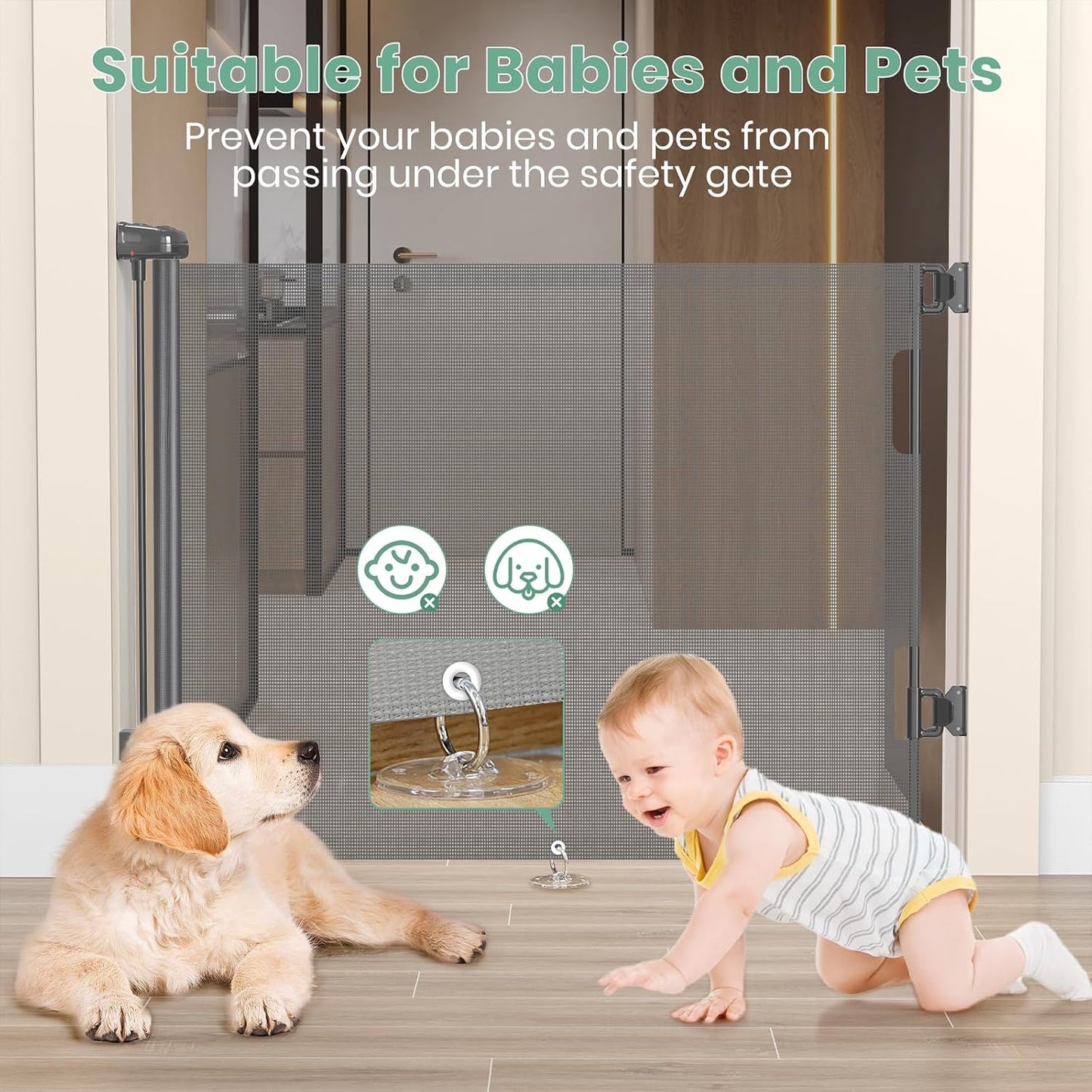 HAMOPY Retractable Baby Gate, 33" Tall, Extends up to 55" Wide, Durable Auto-Lock Baby Gates for Stairs, Mesh Dog Gate and Child Safety Gates for Doorways, Hallways, Indoor, Outdoor(Black)