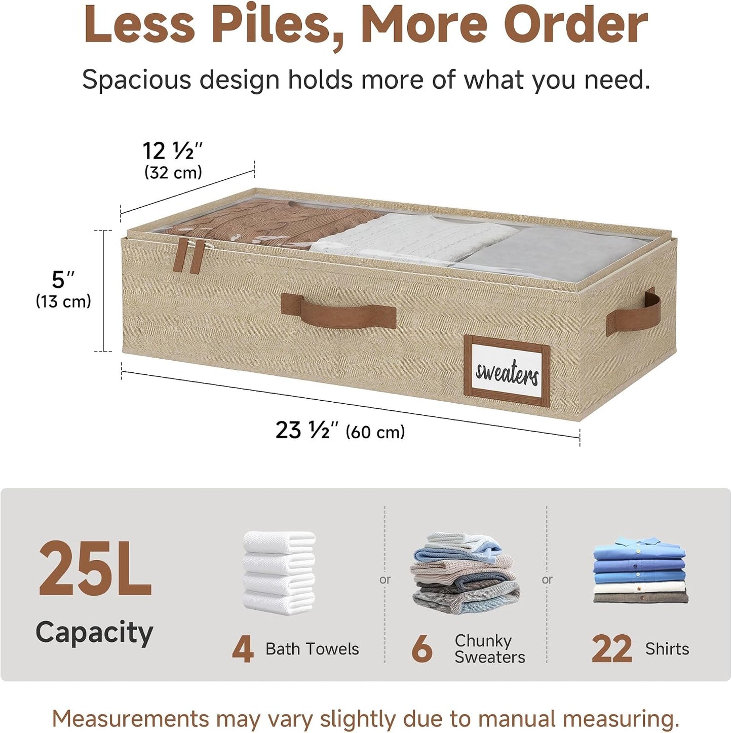 StorageWorks Large Under Bed Storage Containers with Handles and Label Holder, 2 Pack Ultra-thick Fabric Underbed Bins, Closet Organizer for Clothes, Blankets, Sweater