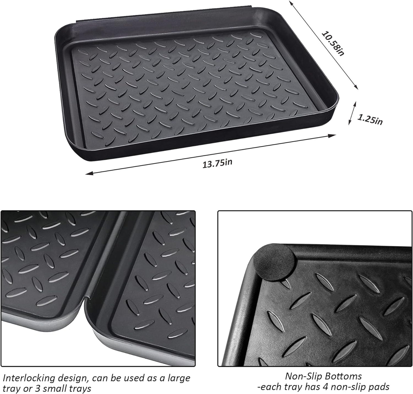Small Boot Tray for Entryway Indoor, 2 Pack Wet Shoe Matt Tray for Floor Protection,Plastic Boot Mat w/Lip, Wet Shoe Mats for Mudroom (16.54in*12.6in*1.2in)