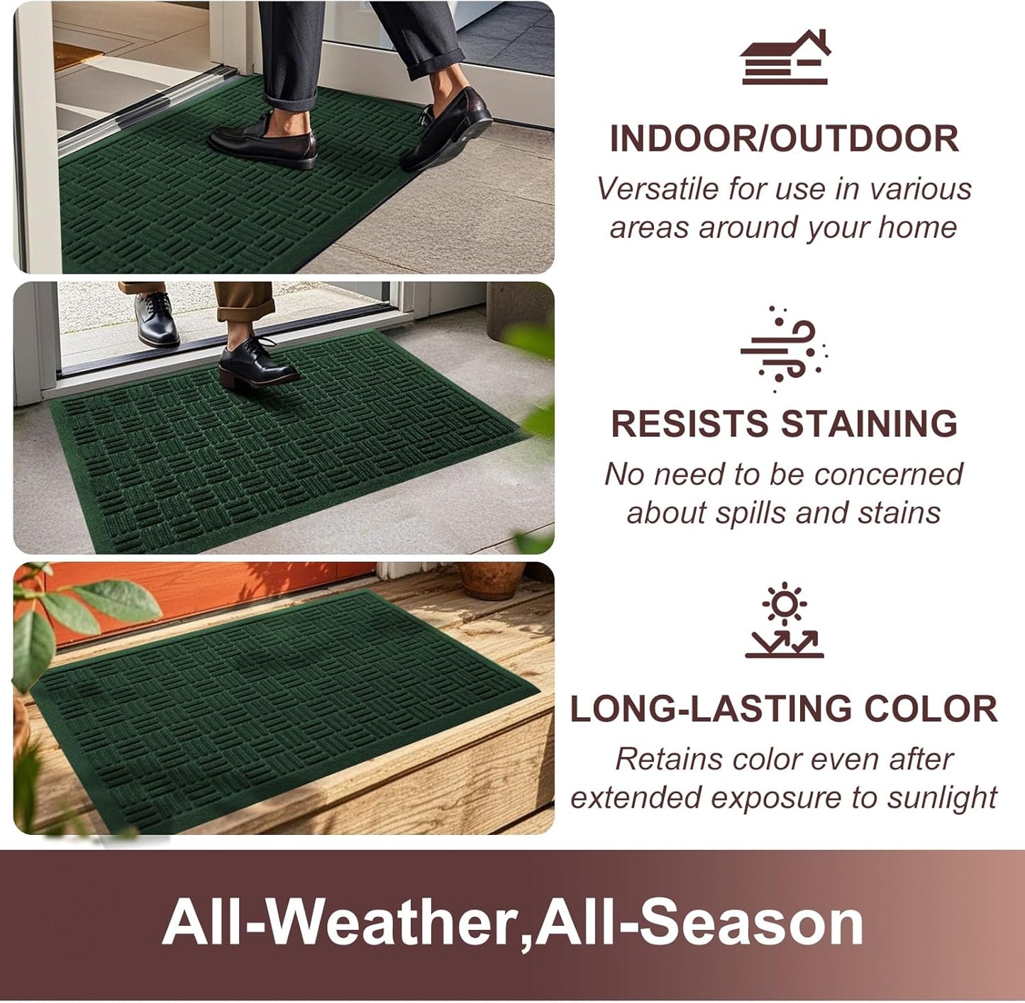 Mibao Front Door Mat, Heavy Duty Durable Welcome Mat for Outdoor Indoor, Dirt Trapper Waterproof Super Absorbent Door Mat for Entryway Outside Patio Porch, 29.5" x 17", Grey