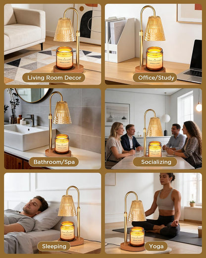 TATAANTY Candle Warmer Lamp with Timer and Dimmer, 4 Brightness Levels, Wooden Base, Mothers Day Gifts, Birthday Gift for Women, Golden, Home Decor Suitable for Bedroom, Offices, Living Rooms