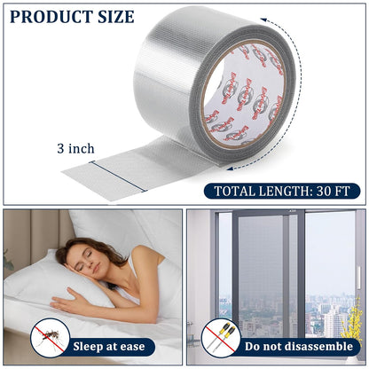 2″ X 30 FT Black Window Screen Repair Tape, Strong Adhesive Fiberglass Mesh Patch for Window & Door Screen Tears