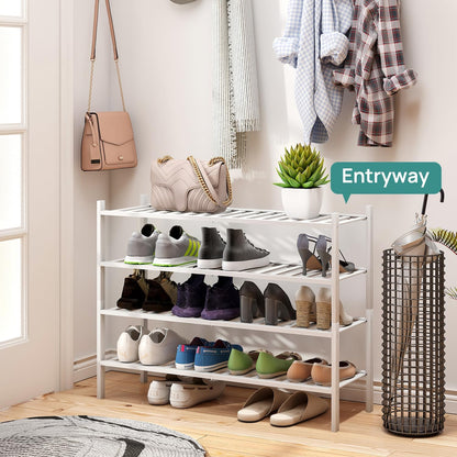 viewcare 3-Tier Black Bamboo Shoe Rack for Entryway, Stackable | Foldable | Natural, Shoe Shelf Storage Organizer for Hallway Closet, Free Standing Shoe Racks for Indoor Outdoor