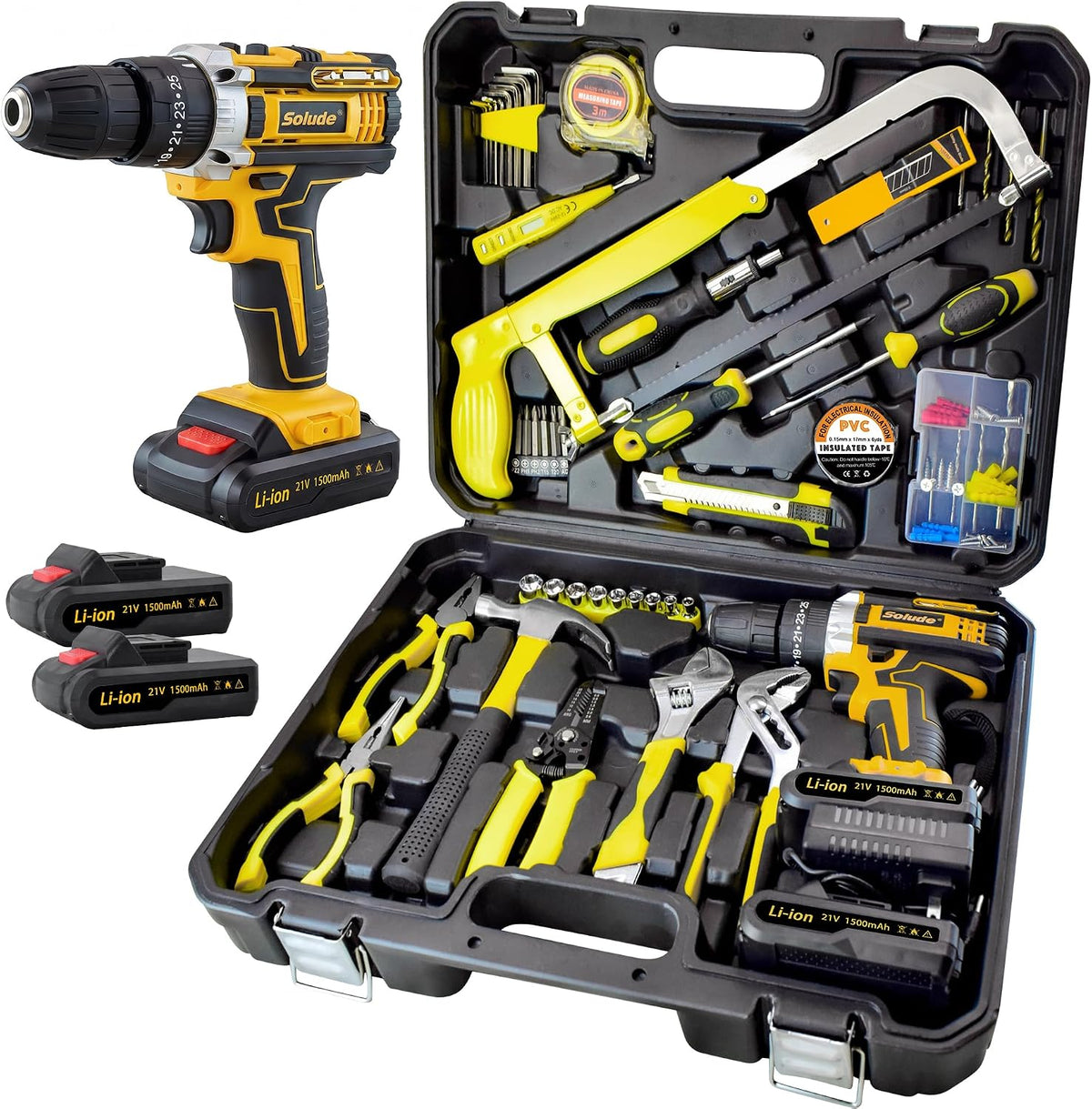 165-Piece Home Tool Kit with Drill,21V Cordless Drill Tool Set with 2 Batteries,Household Tool Kit for Home Repair and DIY Projects
