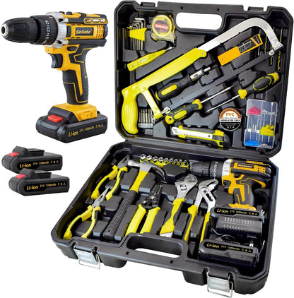 165-Piece Home Tool Kit with Drill,21V Cordless Drill Tool Set with 2 Batteries,Household Tool Kit for Home Repair and DIY Projects