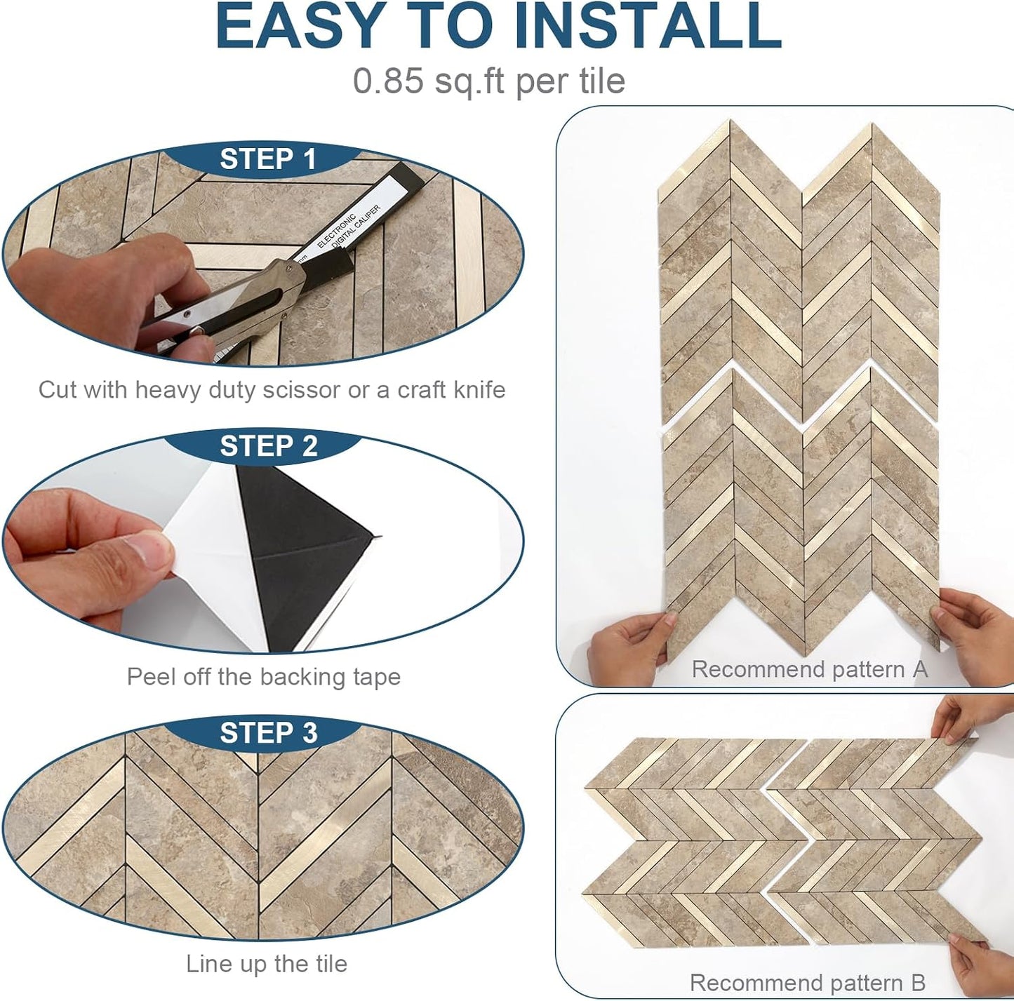 Yipscazo 10-Sheet Herringbone Backsplash Peel and Stick Tile, Polished White PVC Stick on Backsplash for Kitchen, Waterproof Self Adhesive Wall Tile for Bathroom