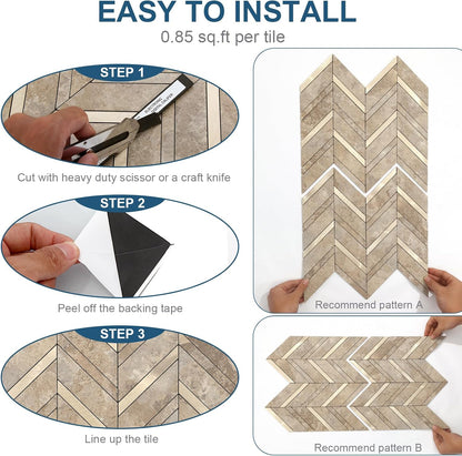 Yipscazo 10-Sheet Herringbone Backsplash Peel and Stick Tile, Polished White PVC Stick on Backsplash for Kitchen, Waterproof Self Adhesive Wall Tile for Bathroom
