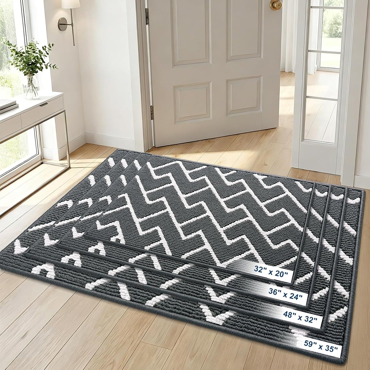 OLANLY Front Door Mat, Non-Slip Rubber Backing, Dirt Resistant and Absorbent, Washable, Easy to Clean Low-Profile Indoor Doormat for Back Door, Entryway, Inside Entrance, 32x20, Grey