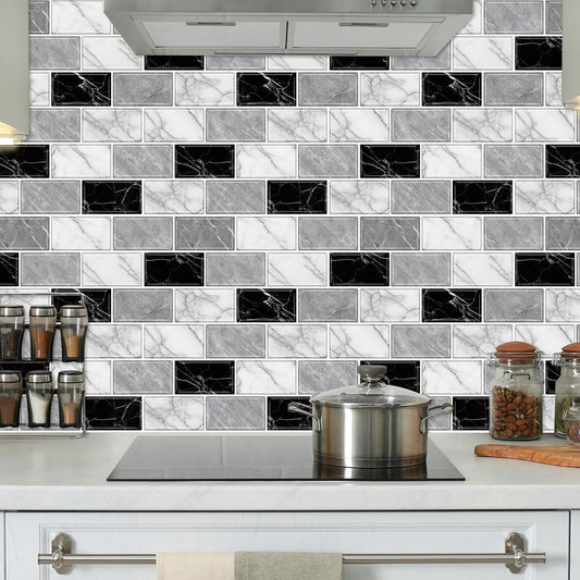 URCOLOR 10-Sheet Stick on Backsplash for Kitchen,12"x12" Peel and Stick Self Adhesive Wall Tiles Back Splashes for Bathroom Brown Marble Look