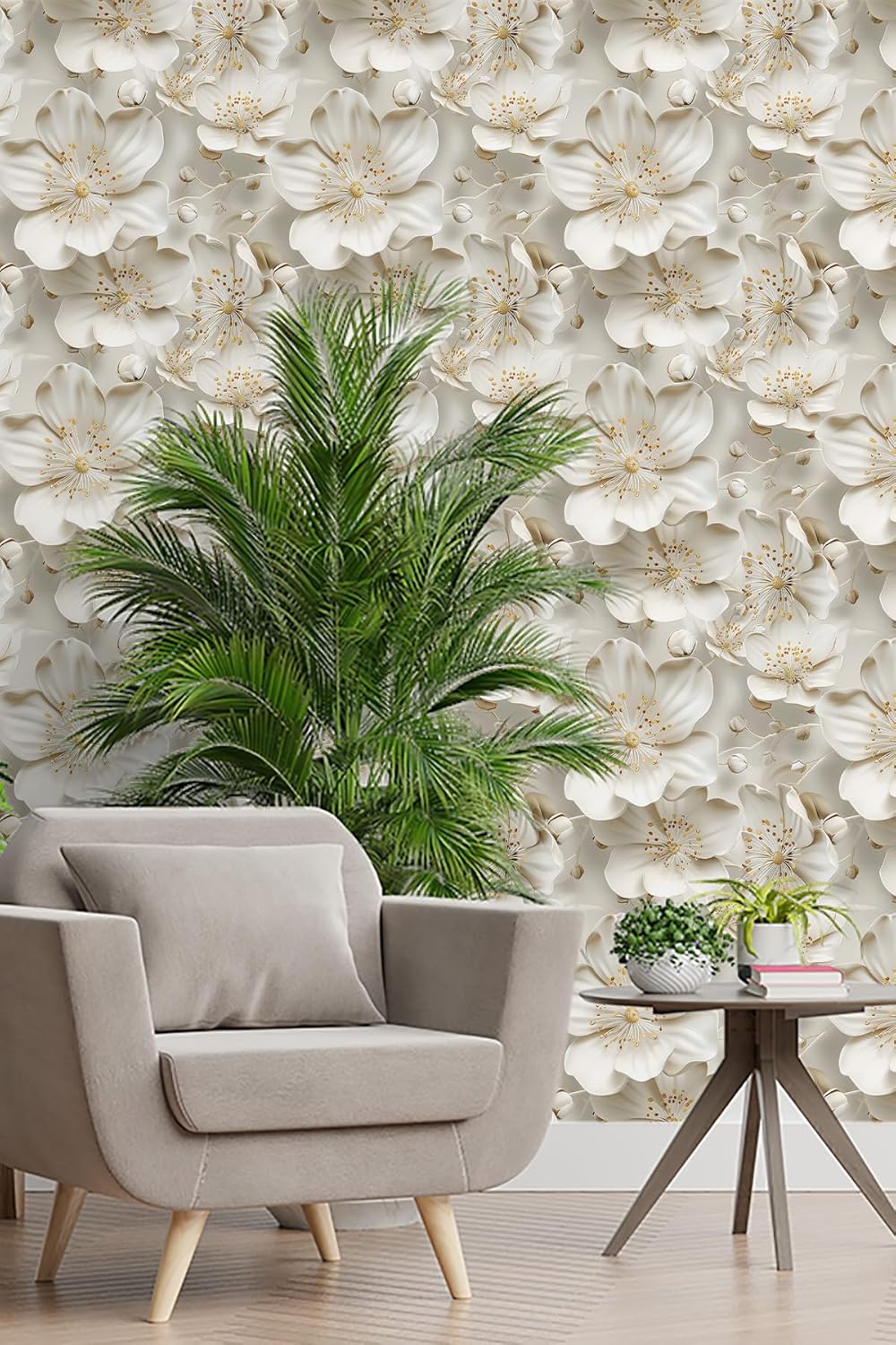 Floral Peel and Stick Wallpaper 3D Effect Interior Wall Décor Contact Paper Self Adhesive Removable Renter Friendly for Bedroom Living Cabinet Room 17.7in x 9.8ft (Not Textured Wallpaper