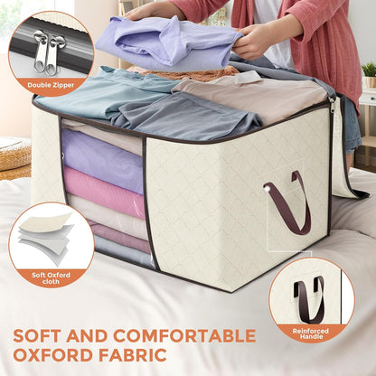 90L Large Storage Bags, 6 Pack Clothes Storage Bins Foldable Closet Organizers Storage Containers with Reinforced Handle for Clothing, Blanket, Comforters, Bed Sheets, Pillows and Toys (Gray)