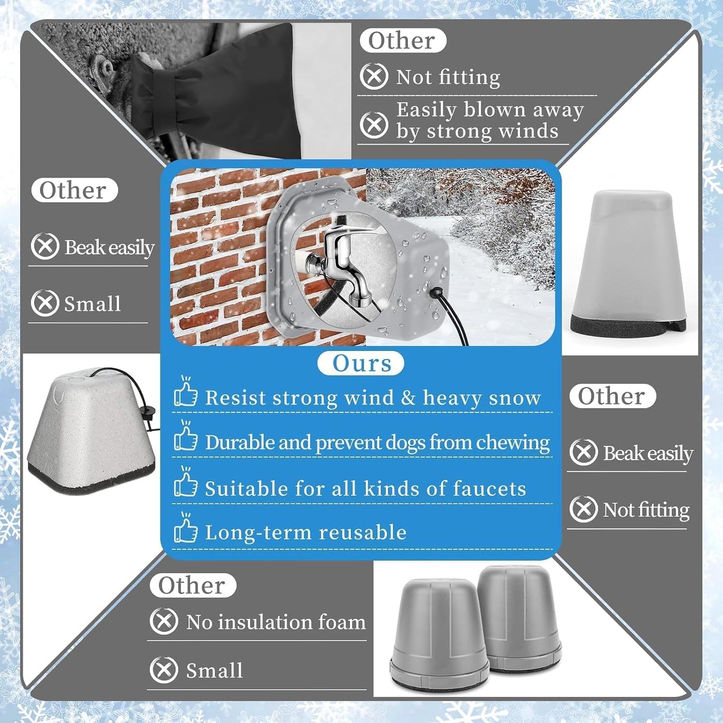 2 Pcs 2 in 1 Extra Long Pet Proof Outdoor Faucet Covers Winter w/Lock 8.5x7x5.5 in Thick Foam Plastic Spigot Cover Reflective Strips Faucet Cover for Outside Water Faucet Freeze Protection (Gray)