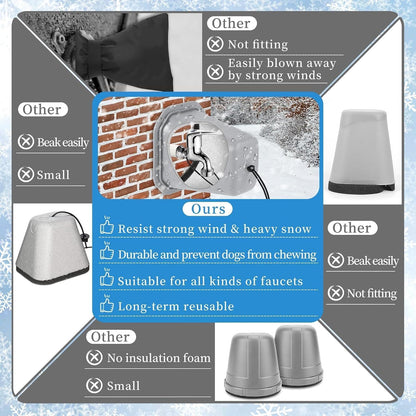 2 Pcs 2 in 1 Extra Long Pet Proof Outdoor Faucet Covers Winter w/Lock 8.5x7x5.5 in Thick Foam Plastic Spigot Cover Reflective Strips Faucet Cover for Outside Water Faucet Freeze Protection (Gray)