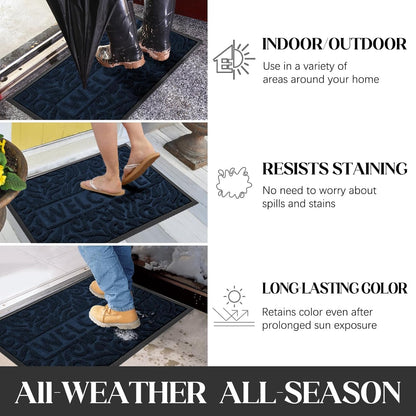 Yimobra Welcome Mat Outdoor 29.5x17, Waterproof Non-Slip Outdoor Mats for Front Door Outside Entrance, Low-Profile Entryway Mat Indoor for Garage Patio, Black