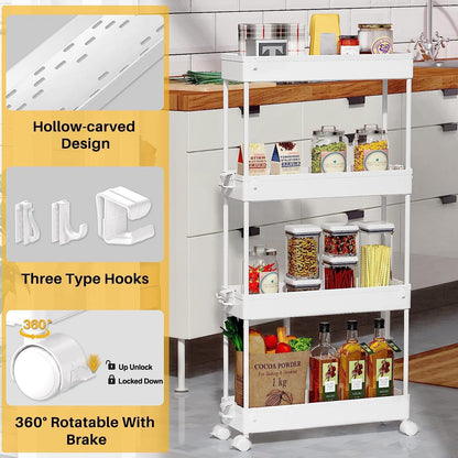SPACEKEEPER Slim Rolling Storage Cart 4 Tier Bathroom Organizer Cart Mobile Shelving Unit Slide Out Utility Cart for Kitchen, Bthroom, Makeup, Craft, Laundry Narrow Places, Black
