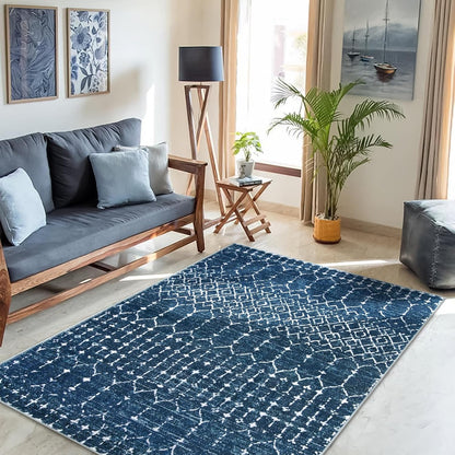 Lahome Moroccan Entry Rug 2x3, Non-Slip Washable Front Indoor Door Mat Rubber Backing Low-Profile Door Rugs, Small Geometric Print Distressed for Entryway Bathroom Kitchen, Black Hana