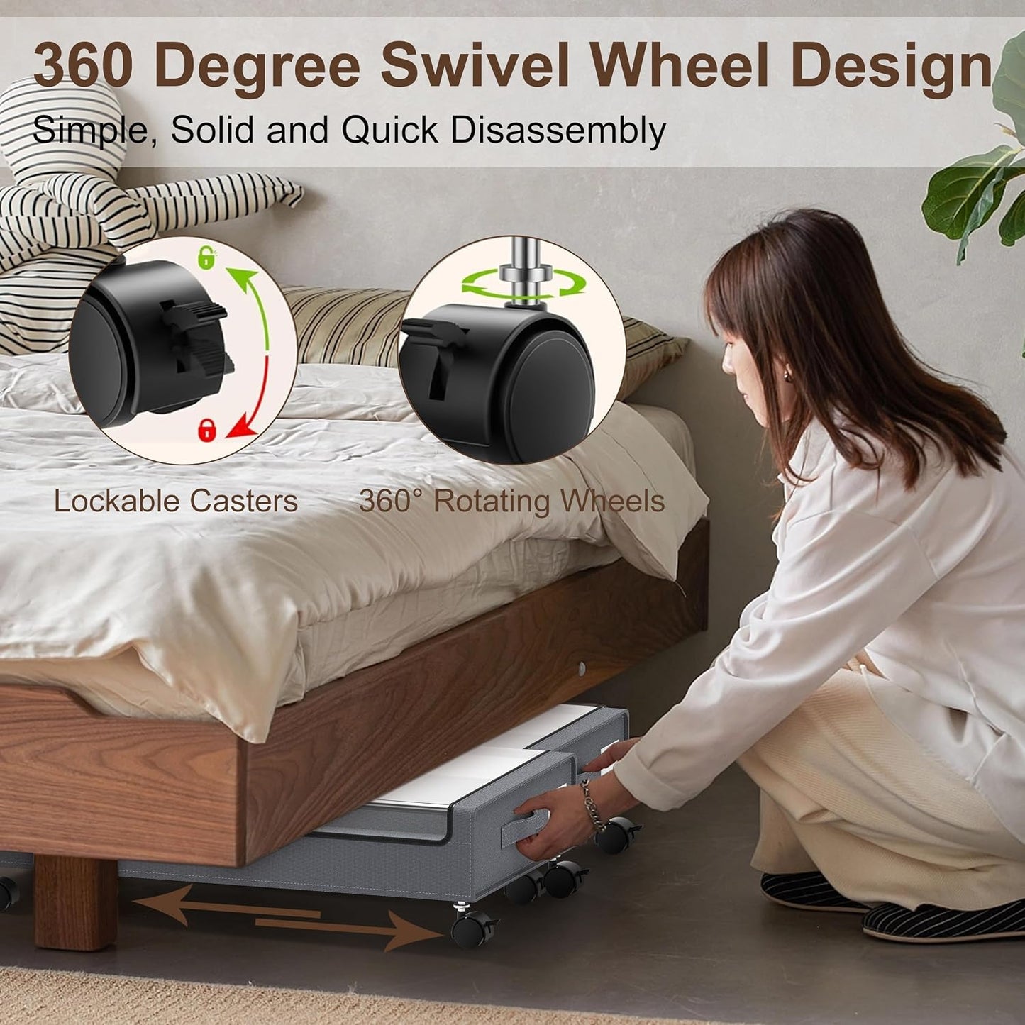 XXL Under Bed Storage with Wheels, 2 Pack 70L Extra Large Rolling Organizer, Heavy-Duty Foldable Storage Container with Lids, Fits 10" Clearance, Black
