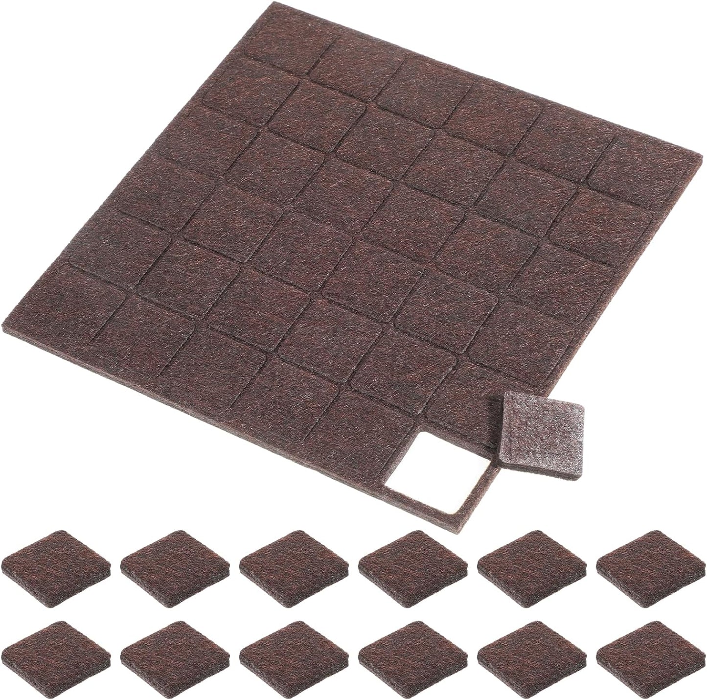 48Pcs Felt Furniture Pads, 1 inch Square Chair Leg Floor Protectors | Self-Adhesive Table Leg Floor Protectors Chair Felt Pads for Hardwood Floors (Brown)