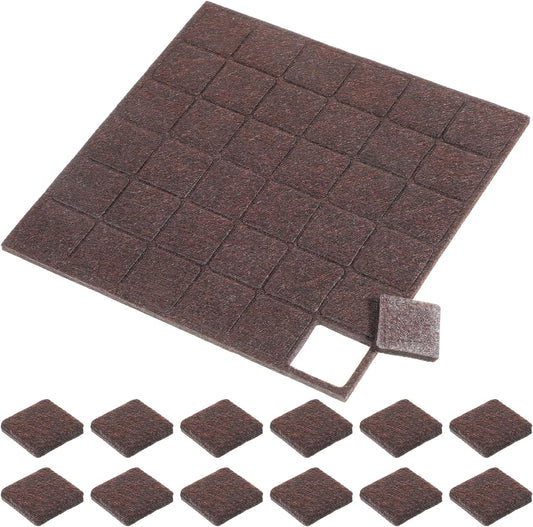 48Pcs Felt Furniture Pads, 1 inch Square Chair Leg Floor Protectors | Self-Adhesive Table Leg Floor Protectors Chair Felt Pads for Hardwood Floors (Brown)