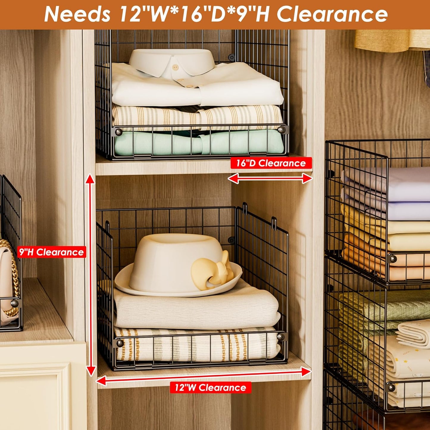 Yociyoga 4-Tier Stackable Closet Organizers and Storage Shelves, Foldable Closet Shelf Organizer, Black(Patent Protection)(Patent No. 30022416)