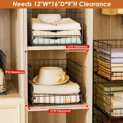 Yociyoga 4-Tier Stackable Closet Organizers and Storage Shelves, Foldable Closet Shelf Organizer, Black(Patent Protection)(Patent No. 30022416)