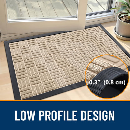 OLANLY Front Door Mat Outside Entrance 29.5x17, Absorbent, Heavy Duty Sturdy Natural Rubber Doormat Indoor Outdoor, Stain and Fade Resistant, Non-Slip Backing Low Profile Floor Mat for Entryway, Grey