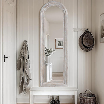 MELOMOIR Arched Full Length Mirror with Solid Wood Frame, 56"x21" Rustic Farmhouse Floor Mirror with Stand, Free Standing Leaning Hanging, for Bedroom Living Room Dressing Room Entryway, Brown