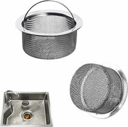 Stainless Steel Kitchen Sink Strainer - Deep Cup Basket Design, 2-Pack, Upgraded Double-Layer Safety, Large Food Catcher, Fits Most Standard Drains (3.14"-3.34" Inner Dia), Rustproof, Easy to Clean