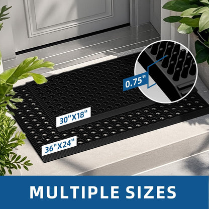 Mibao Front Door Mat Outside Entrance, Heavy Duty Welcome Rubber Doormat Waterproof, All Weather Dirt Trapper Non-Slip Drainage Doormat, Entry Mat for Garage Home Pool Commercial, 17" x 29.5", Black