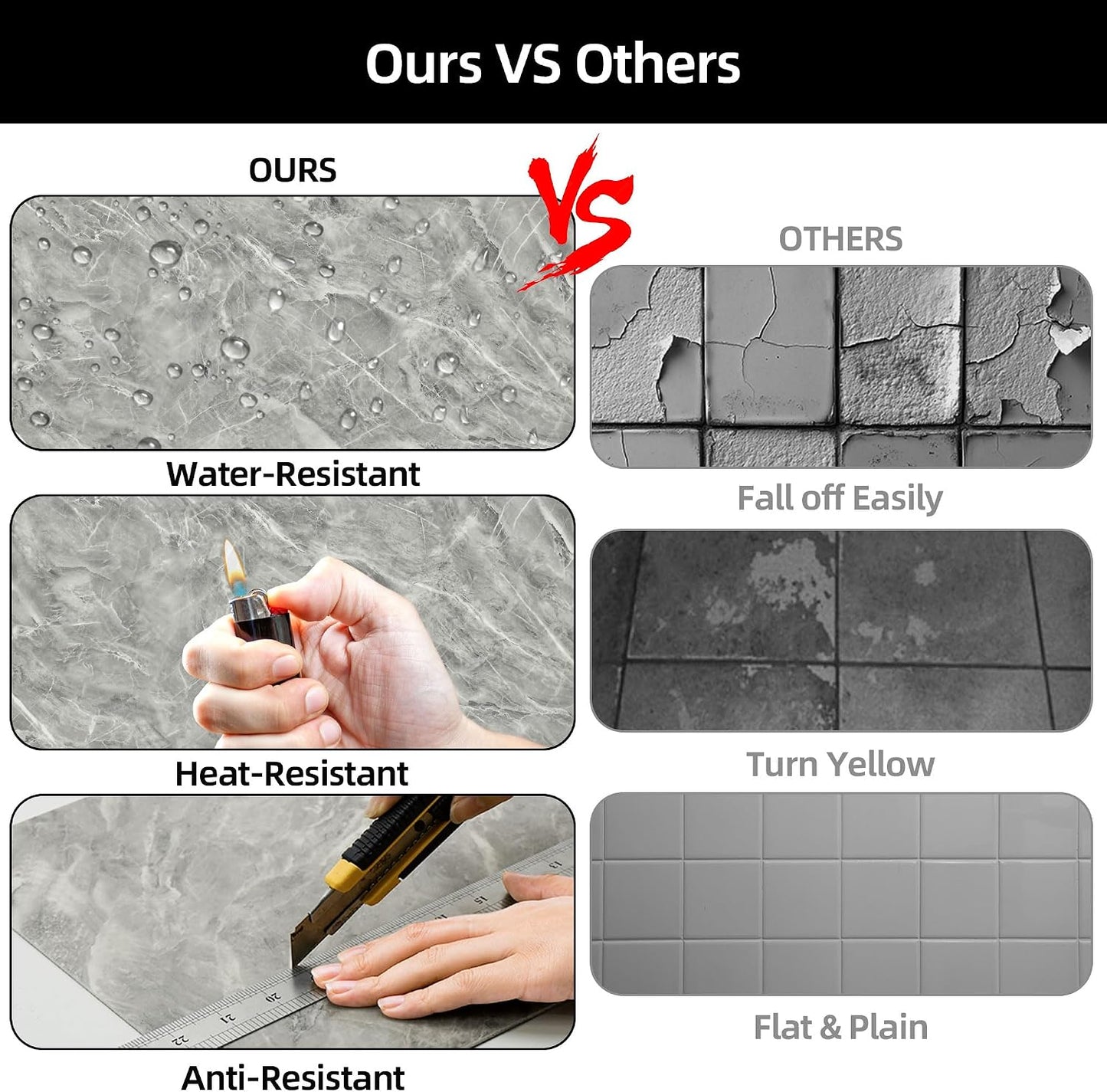 WADILE 10pcs Peel and Stick Shower Waterproof Marble Tiles Wall Panels, 11.8"x11.8" Self-Adhesive Backsplash, for Home Bathroom, Kitchen, Living Room White (Not Real Tile)