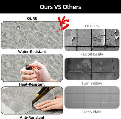 WADILE 10pcs Peel and Stick Shower Waterproof Marble Tiles Wall Panels, 11.8"x11.8" Self-Adhesive Backsplash, for Home Bathroom, Kitchen, Living Room White (Not Real Tile)