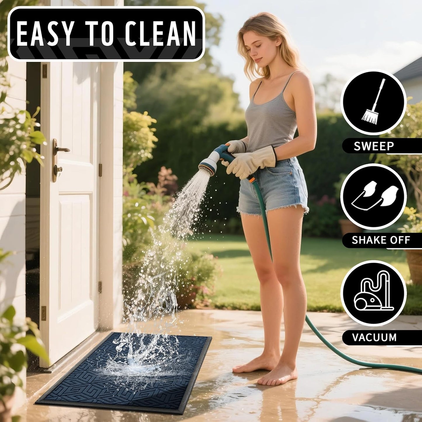 Yimobra Doormat Outdoor Entrance 29.5x17, All-Weather Waterproof Outdoor Mats for Front Door, Non Slip Welcome Door Mat for Patio Proch Outside Entryway Indoor, Black