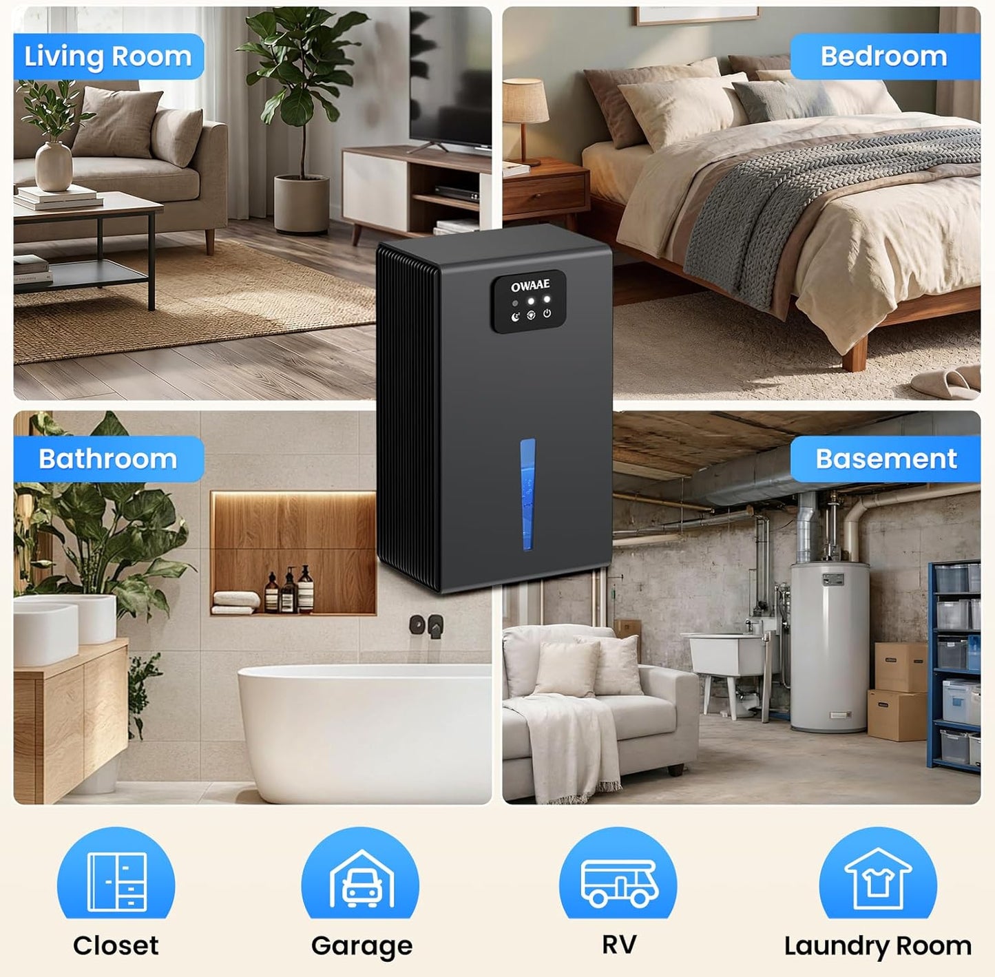 Dehumidifier, 1000 sq.ft Quiet Dehumidifiers for Home Bedroom Basement Bathroom with 95oz Water Tank, Sleep Mode, Auto Shut-Off 7 Colors LED Light, Black